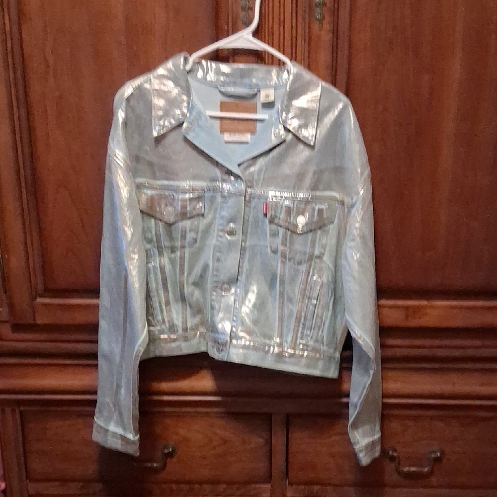 Women's XL Levi's Light Blue Denim Metallic Jacket